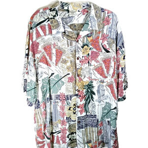 Rainforest Cafe Shirt Men's X-Large Tropical Hawaiian Style Button Front Rayon